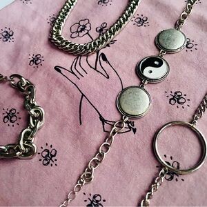 Free People Set of 4 Silver Yin Yang bracelets